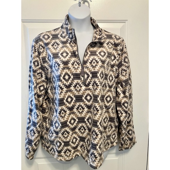 Women's NEW Cuddl Duds Fleece Sweatshirt Gray XXL 2XL Aztec Print  Cozy‎ Soft - Picture 1 of 5